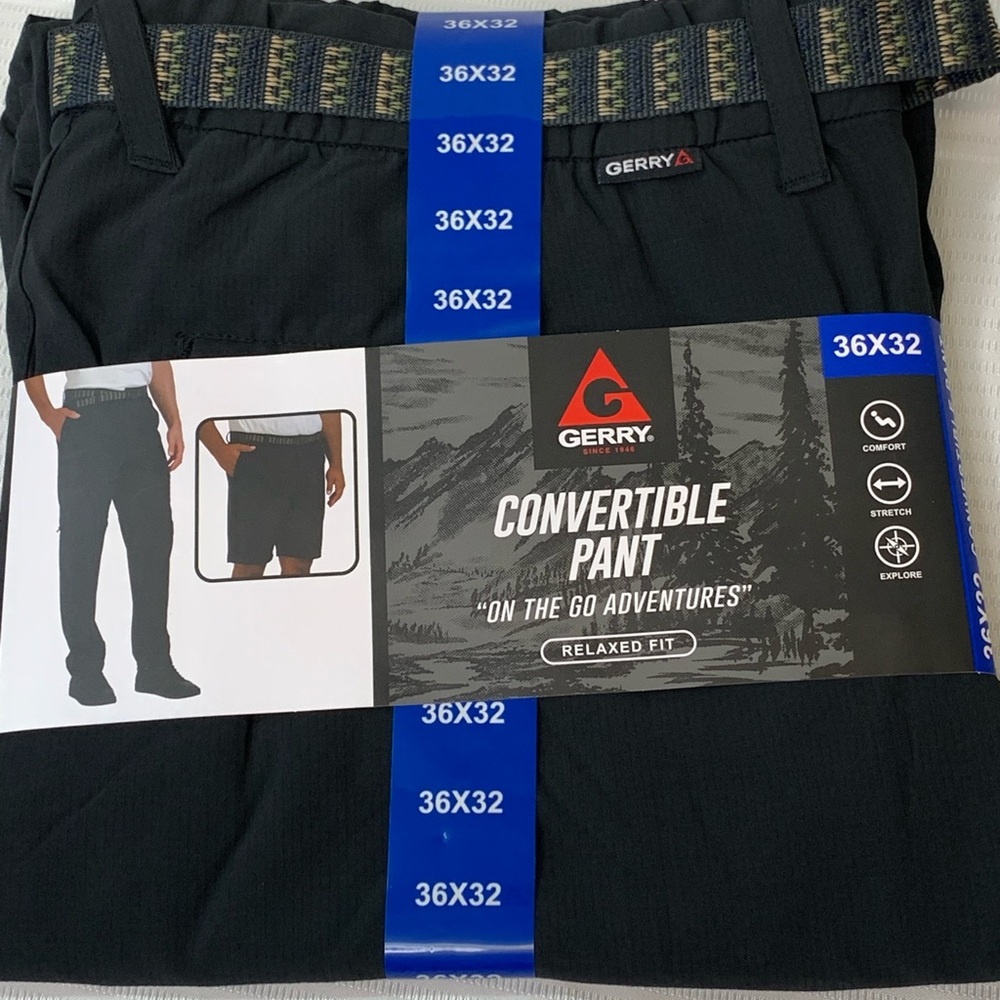 Outdoor Hiking Convertible Commuter Pants Relaxed Fit Blk Belted GERRY Mens.36